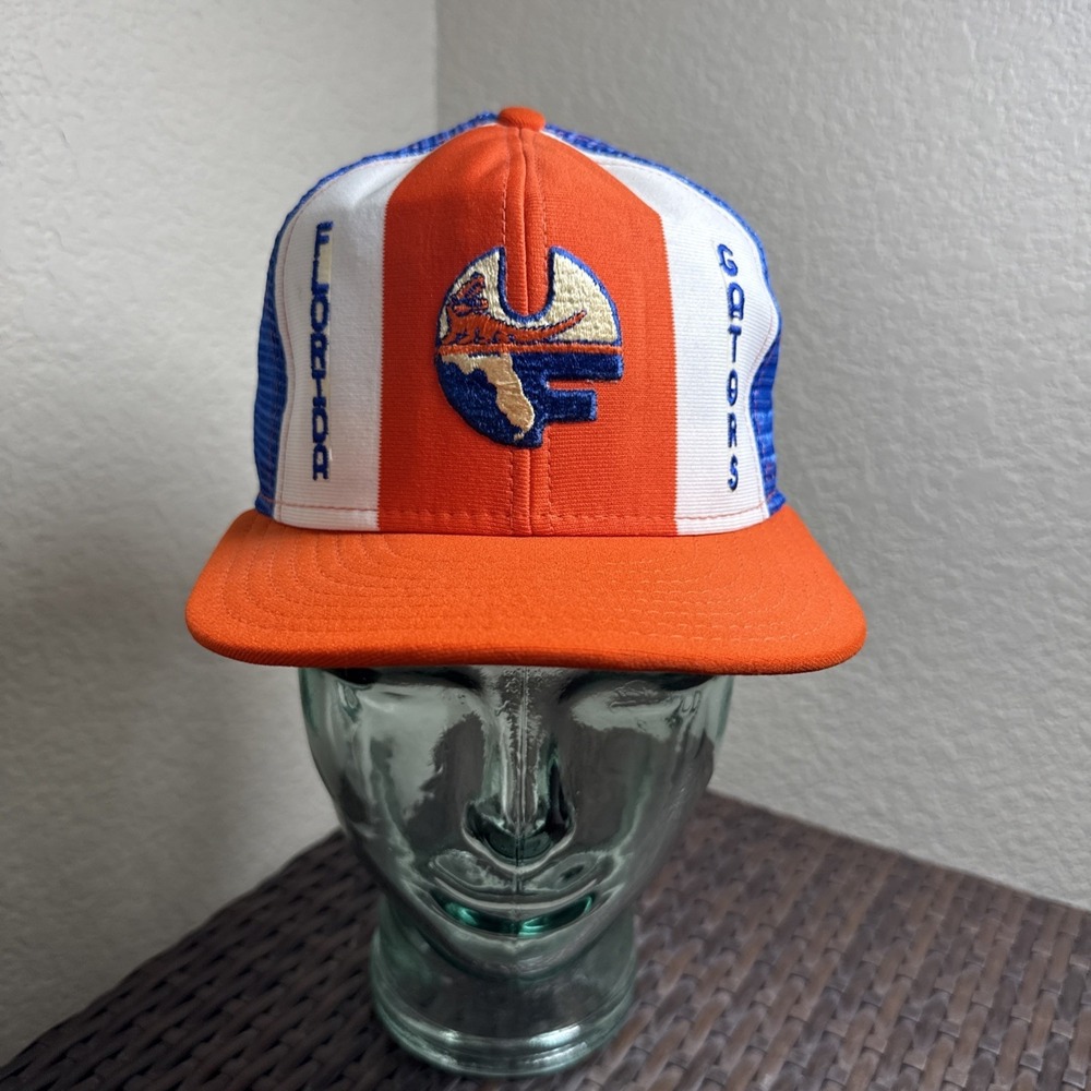 Vintage Florida Gators NCAA College Orange Snapback Hat AJD Lucky Stripes 80s Lg